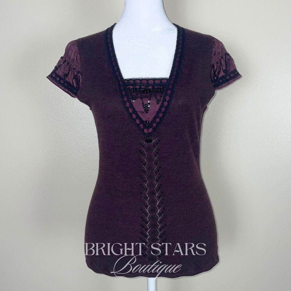 Extremely Rare Vintage Purple Beaded Wool Silk Top ASO Lorelai Gilmore Girls Y2K - Picture 4 of 10